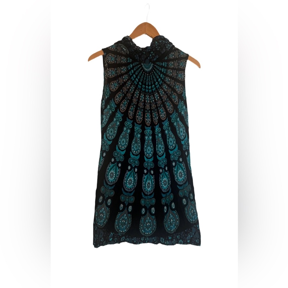 Earthbound Trading Co Mandala Print Sleeveless Hooded High-Neck Short Dress S - Picture 3 of 7